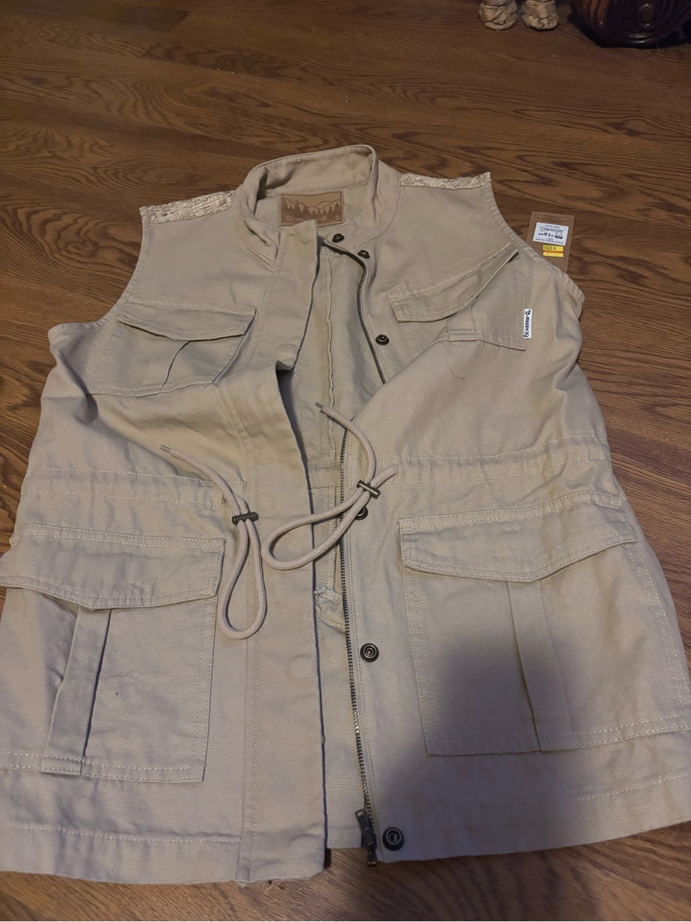 BearPaw Tan Utility Vest with Drawstring Waist